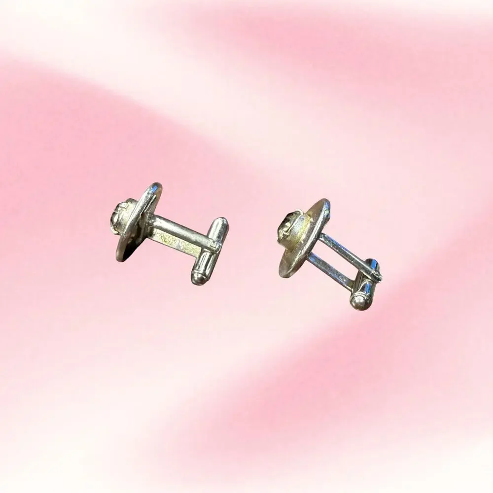 Vintage Shields Round Rhinestone Cufflinks Silver Tone Mid Century